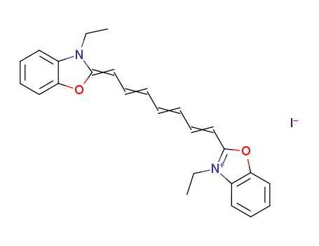 15185-43-0,3,3'-DIETHYL-2,2'-OXATHIACARBOCYANINE IODIDE,Benzoxazolium,3-ethyl-2-[7-(3-ethyl-2(3H)-benzoxazolylidene)-1,3,5-heptatrienyl]-, iodide(9CI); Benzoxazolium,3-ethyl-2-[7-(3-ethyl-2-benzoxazolinylidene)-1,3,5-heptatrienyl]-, iodide(8CI); 3,3'-Diethyl-2,2'-oxatricarbocyanine iodide;3,3'-Diethyloxatricarbocyanine iodide; DOTC; DOTCI; LC 7880; NK 1511