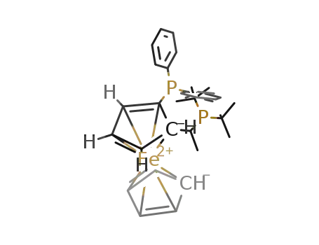 Molecular Structure of 158923-11-6 (Ferrocene,1-[(1R)-1-[bis(1,1-dimethylethyl)phosphino]ethyl]-2-(dicyclohexylphosphino)-,(2R)-)