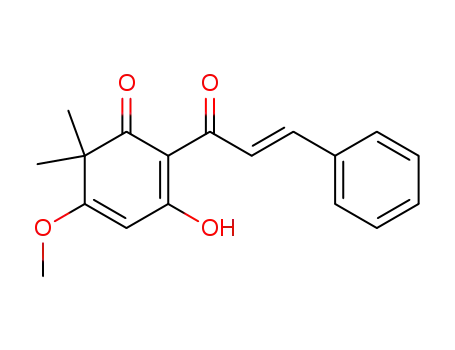 Molecular Structure of 144686-10-2 (2,4-Cyclohexadien-1-one,
3-hydroxy-5-methoxy-6,6-dimethyl-2-[(2E)-1-oxo-3-phenyl-2-propenyl]-)