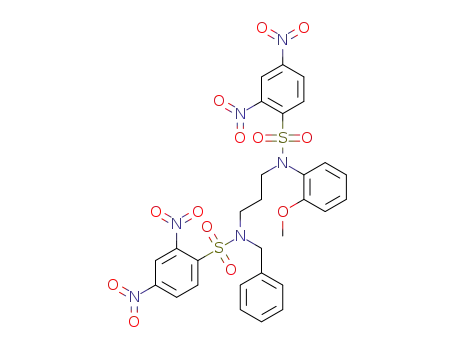 Molecular Structure of 1606142-72-6 (N-benzyl-N-(3-(N-(2-methoxyphenyl)-2,4-dinitrophenylsulfonamido)propyl)-2,4-dinitrobenzenesulfonamide)