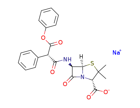 Molecular Structure of 21649-57-0 (sodium [2S-(2alpha,5alpha,6beta)]-6-[(1,3-dioxo-3-phenoxy-2-phenylpropyl)amino]-3,3-dimethyl-7-oxo-4-thia-1-azabicyclo[3.2.0]heptane-2-carboxylate)