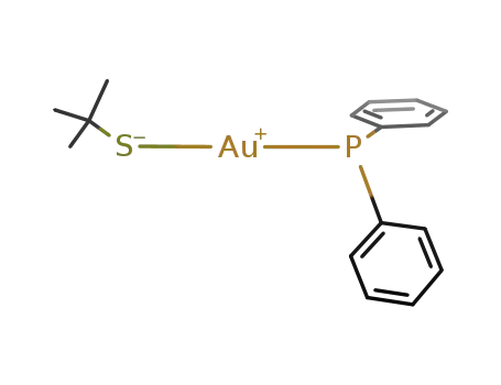 Molecular Structure of 1002113-69-0 ((methyldiphenylphosphane)gold(I) tetr-butylthiolate)