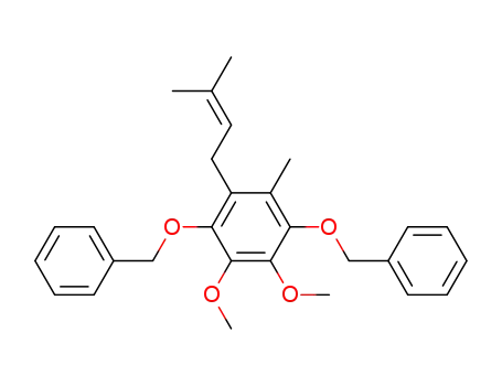 Molecular Structure of 66958-67-6 (Benzene,
1,2-dimethoxy-4-methyl-5-(3-methyl-2-butenyl)-3,6-bis(phenylmethoxy)-)