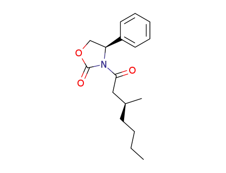 Molecular Structure of 463304-45-2 (2-Oxazolidinone, 3-[(3S)-3-methyl-1-oxoheptyl]-4-phenyl-, (4R)-)