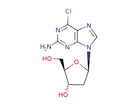 Molecular Structure of 120595-72-4 (2-AMINO-6-CHLORO-9-(BETA-D-2-DEOXYRIBOFURANOSYL)PURINE)