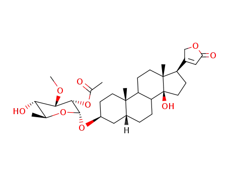 Molecular Structure of 4356-53-0 (3β-[(6-Deoxy-2-O-acetyl-3-O-methyl-α-L-altropyranosyl)oxy]-14-hydroxy-5β-card-20(22)-enolide)
