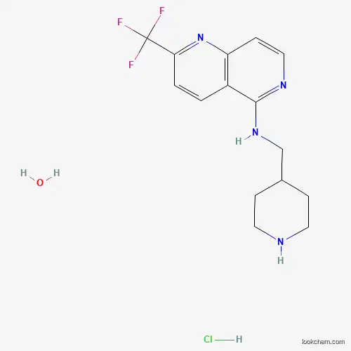 Molecular Structure of 1356114-70-9 (N-(Piperidin-4-ylmethyl)-2-(trifluoromethyl)-1,6-naphthyridin-5-amine hydrochloride hydrate)