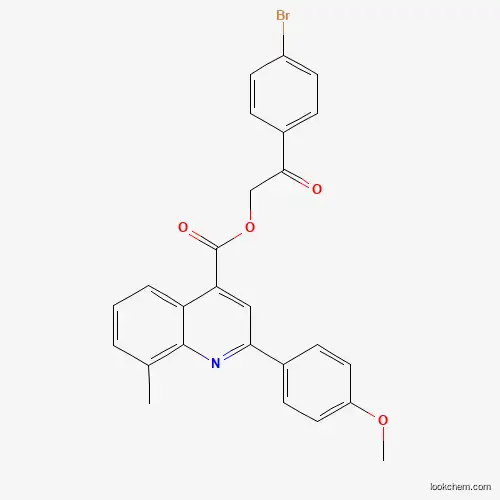 Molecular Structure of 355420-78-9 (2-(4-Bromophenyl)-2-oxoethyl 2-(4-methoxyphenyl)-8-methyl-4-quinolinecarboxylate)