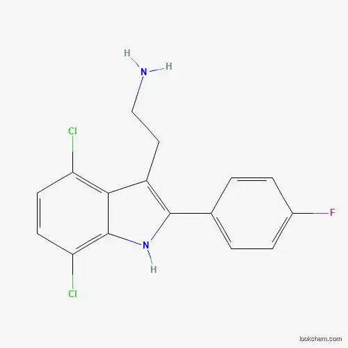 Molecular Structure of 881040-37-5 (2-(4,7-Dichloro-2-(4-fluorophenyl)-1H-indol-3-yl)ethanamine)