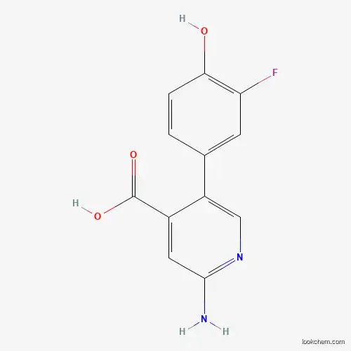 Molecular Structure of 1261997-43-6 (2-Amino-5-(3-fluoro-4-hydroxyphenyl)pyridine-4-carboxylic acid)