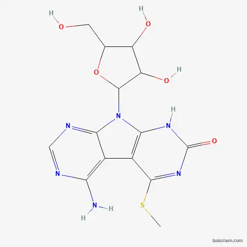 Molecular Structure of 74754-49-7 (13-Amino-8-[3,4-dihydroxy-5-(hydroxymethyl)oxolan-2-yl]-3-methylsulfanyl-4,6,8,10,12-pentazatricyclo[7.4.0.02,7]trideca-1(13),2(7),3,9,11-pentaen-5-one)