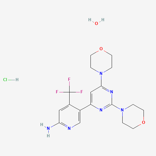 Molecular Structure of 1389337-64-7 (5-(2,6-Dimorpholinopyrimidin-4-yl)-4-(trifluoromethyl)pyridin-2-amine hydrochloride hydrate)