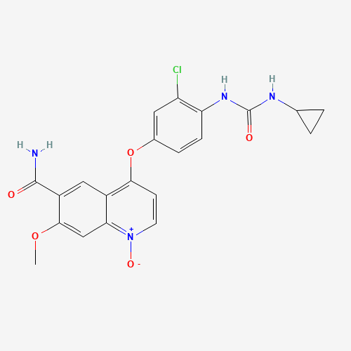 1788901-86-9,Lenvatinib impurity 10,1788901-86-9;LENVATINIB IMPURITY 10;LenvatinibN-Oxide;D37MXP3KN5;ME-107;Lenvatinib N-Oxide;6-Quinolinecarboxamide, 4-(3-chloro-4-(((cyclopropylamino)carbonyl)amino)phenoxy)-7-methoxy-, 1-oxide;6-carbamoyl-4-(3-chloro-4-(3-cyclopropylureido)phenoxy)-7-methoxyquinoline 1-oxide;6-Carbamoyl-4-[3-chloro-4-(3-cyclopropylureido)phenoxy]-7-methoxyquinoline 1-oxide;UNII-D37MXP3KN5;LENVATINIBIMPURITY10
