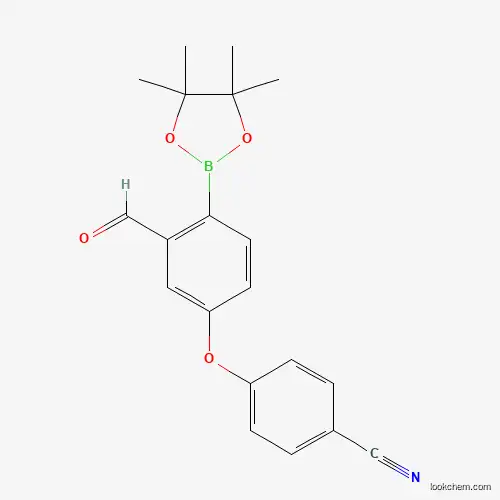 Molecular Structure of 2141947-89-7 (4-(3-Formyl-4-(4,4,5,5-tetramethyl-1,3,2-dioxaborolan-2-yl)phenoxy)benzonitrile)