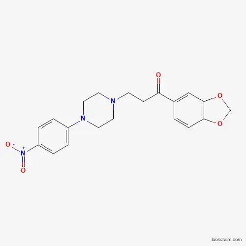 Molecular Structure of 477328-85-1 (1-(1,3-Benzodioxol-5-yl)-3-[4-(4-nitrophenyl)piperazino]-1-propanone)