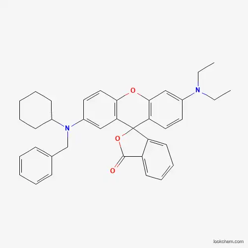 Molecular Structure of 85327-13-5 (Spiro[isobenzofuran-1(3H),9'-[9H]xanthen]-3-one, 2'-[cyclohexyl(phenylmethyl)amino]-6'-(diethylamino)-)