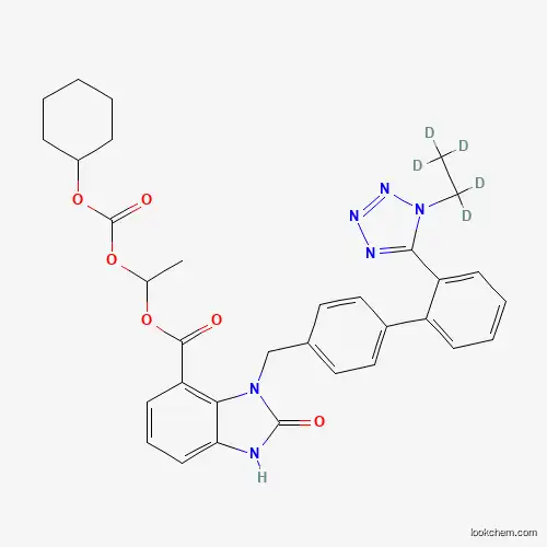 Molecular Structure of 1246819-36-2 (2-Desethoxy-2-hydroxy-1H-1-Ethyl Candesartan Cilexetil-d5)