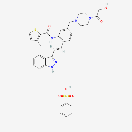 Molecular Structure of 1360433-93-7 (2-Thiophenecarboxamide, N-(5-((4-(2-hydroxyacetyl)-1-piperazinyl)methyl)-2-((1E)-2-(1H-indazol-3-yl)ethenyl)phenyl)-3-methyl-, 4-methylbenzenesulfonate (1:1))