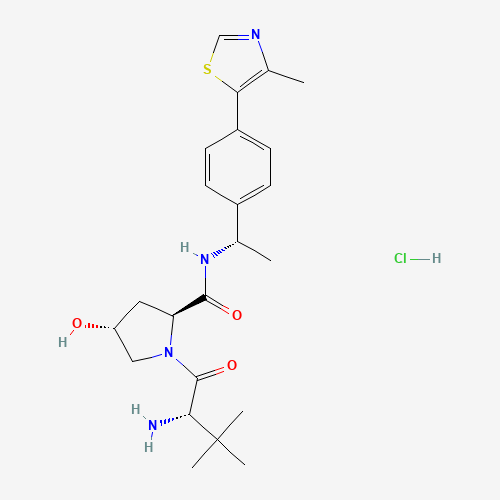 1948273-03-7,E3 ligase Ligand 1,E3 ligase Ligand 1;1948273-03-7;(S,R,S)-AHPC-Me hydrochloride;(2S,4R)-1-((S)-2-amino-3,3-dimethylbutanoyl)-4-hydroxy-N-((S)-1-(4-(4-methylthiazol-5-yl)phenyl)ethyl)pyrrolidine-2-carboxamide hydrochloride;(S,R,S)-AHPC-Me (hydrochloride);(2S,4R)-1-[(2S)-2-amino-3,3-dimethylbutanoyl]-4-hydroxy-N-[(1S)-1-[4-(4-methyl-1,3-thiazol-5-yl)phenyl]ethyl]pyrrolidine-2-carboxamide;hydrochloride;MFCD30729675;SCHEMBL17940882;GHFOLQCCYGBOTL-QDVBFIRISA-N;EX-A3957;AKOS037653337;(S,R,S)-AHPC-Me hydrochloride 95%;AT10819;CS-7731;AC-37110;HY-42424;E3 ligase Ligand 1VHL ligand 2 hydrochloride;VHL ligand 2 hydrochloride;(2S,4R)-1-((S)-2-amino-3,3-dimethylbutanoyl)-4-hydroxy-N-((S)-1-(4-(4-methylthiazol-5-yl)phenyl)ethyl)pyrrolidine-2-carboxamidehydrochloride;(2S,4R)-1-[(2S)-2-amino-3,3-dimethylbutanoyl]-4-hydroxy-N-[(1S)-1-[4-(4-methyl-1,3-thiazol-5-yl)phenyl]ethyl]pyrrolidine-2-carboxamide hydrochloride