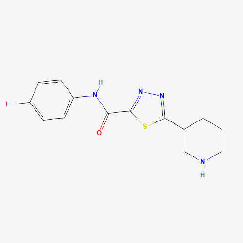 1217862-52-6,N-(4-Fluorophenyl)-5-piperidin-3-yl-1,3,4-thiadiazole-2-carboxamide,1217862-52-6;N-(4-Fluorophenyl)-5-piperidin-3-yl-1,3,4-thiadiazole-2-carboxamide;N-(4-fluorophenyl)-5-(piperidin-3-yl)-1,3,4-thiadiazole-2-carboxamide;DTXSID601160243;MFCD15146506;AKOS005174514;LS-04370;N-(4-Fluorophenyl)-5-(3-piperidinyl)-1,3,4-thiadiazole-2-carboxamide