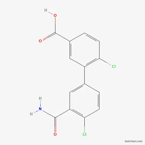Molecular Structure of 1261993-74-1 (3-(3-Carbamoyl-4-chlorophenyl)-4-chlorobenzoic acid)