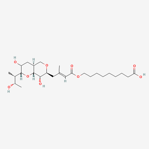 71087-96-2,9-(((2E)-4-((2R,3RS,4aS,7S,8S,8aR)-3,8-Dihydroxy-2-((1S,2S)-2-hydroxy-1-methylpropyl)hexahydro-2H,5H-pyrano(4,3-b)pyran-7-yl)-3-methylbut-2-enoyl)oxy)nonanoic acid,UNII-W3F3R97750;Mupirocin calcium impurity E [EP];W3F3R97750;71087-96-2;9-(((2E)-4-((2R,3RS,4aS,7S,8S,8aR)-3,8-Dihydroxy-2-((1S,2S)-2-hydroxy-1-methylpropyl)hexahydro-2H,5H-pyrano(4,3-b)pyran-7-yl)-3-methylbut-2-enoyl)oxy)nonanoic acid;Nonanoic acid, 9-(((2E)-4-((2R,3S,4aS,7S,8S,8aR)-hexahydro-3,8-dihydroxy-2-((1S,2S)-2-hydroxy-1-methylpropyl)-2H,5H-pyrano(4,3-b)pyran-7-yl)-3-methyl-1-oxo-2-buten-1-yl)oxy)-;MUPIROCIN IMPURITY E [EP IMPURITY];MUPIROCIN CALCIUM IMPURITY E [EP IMPURITY];Q27292253