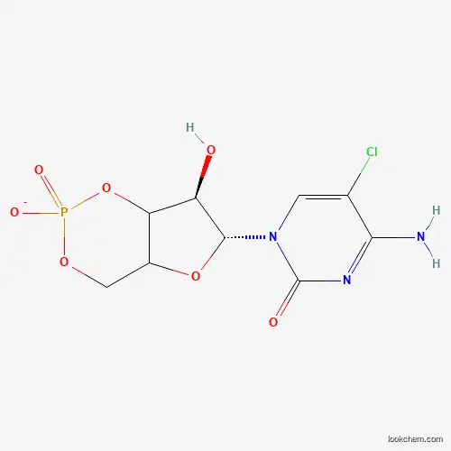 Molecular Structure of 94427-53-9 (2(1H)-Pyrimidinone, 4-amino-5-chloro-3,4-dihydro-1-((6R,7R)-tetrahydro-2,7-dihydroxy-2-oxido-4H-furo(3,2-d)-1,3,2-dioxaphosphorin-6-yl)-, ion(1-))