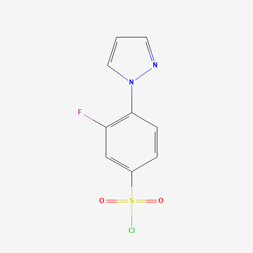 Molecular Structure of 1097726-37-8 (3-Fluoro-4-(1H-pyrazol-1-yl)benzene-1-sulfonyl chloride)