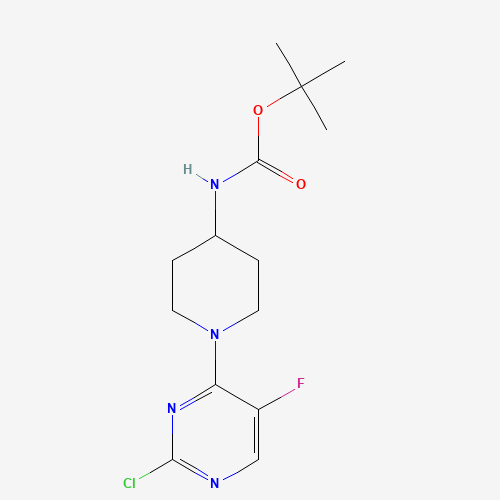 Molecular Structure of 1338494-93-1 (tert-Butyl [1-(2-chloro-5-fluoropyrimidin-4-yl)piperidin-4-yl]carbamate)