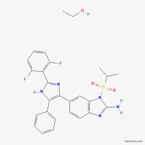 Molecular Structure of 890653-92-6 (6-[2-(2,6-difluorophenyl)-5-phenyl-1H-imidazol-4-yl]-1-propan-2-ylsulfonylbenzimidazol-2-amine;ethanol)