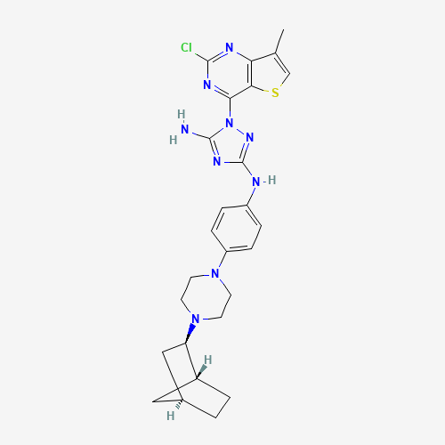 Molecular Structure of 1037798-41-6 (1H-1,2,4-Triazole-3,5-diamine, N3-[4-[4-(1R,2R,4S)-bicyclo[2.2.1]hept-2-yl-1-piperazinyl]phenyl]-1-(2-chloro-7-methylthieno[3,2-d]pyrimidin-4-yl)-)