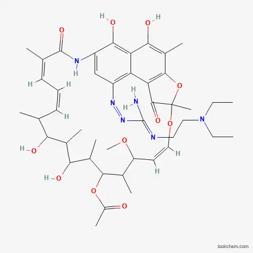 Molecular Structure of 38128-55-1 ([(9Z,19Z,21Z)-27-[[N'-[2-(diethylamino)ethyl]carbamimidoyl]diazenyl]-2,15,17,29-tetrahydroxy-11-methoxy-3,7,12,14,16,18,22-heptamethyl-6,23-dioxo-8,30-dioxa-24-azatetracyclo[23.3.1.14,7.05,28]triaconta-1(29),2,4,9,19,21,25,27-octaen-13-yl] acetate)