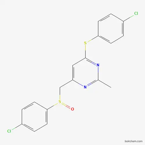 Molecular Structure of 338960-26-2 (4-Chlorophenyl {6-[(4-chlorophenyl)sulfanyl]-2-methyl-4-pyrimidinyl}methyl sulfoxide)