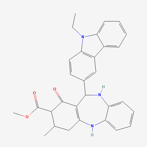 Molecular Structure of 1005183-87-8 (methyl 11-(9-ethyl-9H-carbazol-3-yl)-3-methyl-1-oxo-2,3,4,5,10,11-hexahydro-1H-dibenzo[b,e][1,4]diazepine-2-carboxylate)