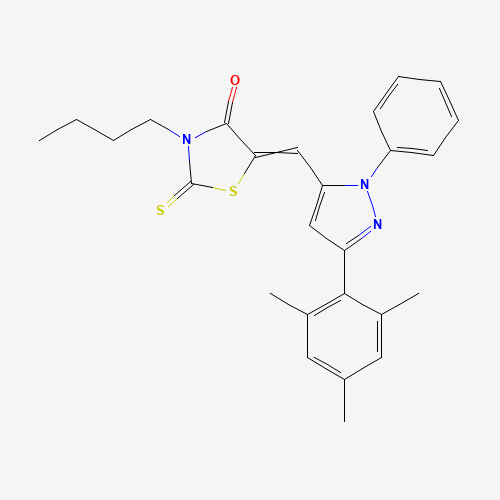 Molecular Structure of 1007518-78-6 (3-Butyl-5-[[1-phenyl-3-(2,4,6-trimethylphenyl)-1H-pyrazol-5-yl]methylene]-2-thioxo-4-thiazolidinone)