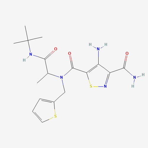 Molecular Structure of 1008018-87-8 (3,5-Isothiazoledicarboxamide, 4-amino-N5-[2-[(1,1-dimethylethyl)amino]-1-methyl-2-oxoethyl]-N5-(2-thienylmethyl)-)