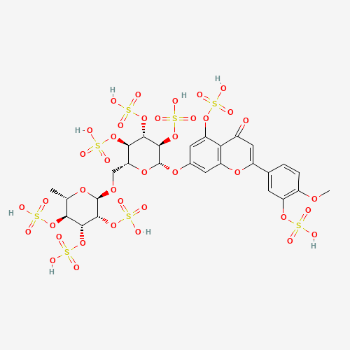 Molecular Structure of 124779-75-5 ([2-methoxy-5-[7-[(2S,3R,4S,5R,6R)-6-[[(2R,3R,4R,5S,6S)-6-methyl-3,4,5-trisulfooxyoxan-2-yl]oxymethyl]-3,4,5-trisulfooxyoxan-2-yl]oxy-4-oxo-5-sulfooxychromen-2-yl]phenyl] hydrogen sulfate)