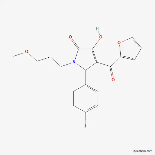 Molecular Structure of 609797-02-6 (4-(furan-2-ylcarbonyl)-3-hydroxy-5-(4-iodophenyl)-1-(3-methoxypropyl)-1,5-dihydro-2H-pyrrol-2-one)