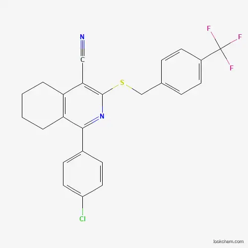 Molecular Structure of 691868-89-0 (1-(4-Chlorophenyl)-3-[[4-(trifluoromethyl)phenyl]methylsulfanyl]-5,6,7,8-tetrahydroisoquinoline-4-carbonitrile)