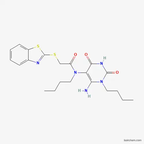 Molecular Structure of 791082-29-6 (N-(6-amino-1-butyl-2,4-dioxopyrimidin-5-yl)-2-(1,3-benzothiazol-2-ylsulfanyl)-N-butylacetamide)
