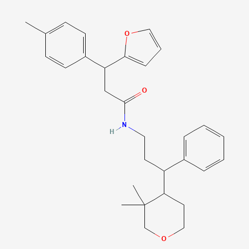 Molecular Structure of 1005099-26-2 (beta-(4-Methylphenyl)-N-[3-phenyl-3-(tetrahydro-3,3-dimethyl-2H-pyran-4-yl)propyl]-2-furanpropanamide)