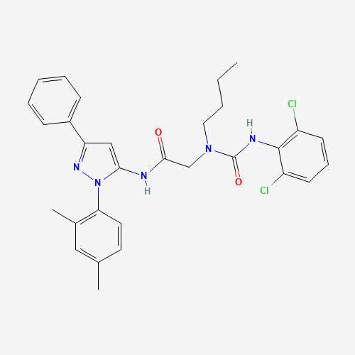 Molecular Structure of 1017777-66-0 (2-[Butyl[[(2,6-dichlorophenyl)amino]carbonyl]amino]-N-[1-(2,4-dimethylphenyl)-3-phenyl-1H-pyrazol-5-yl]acetamide)