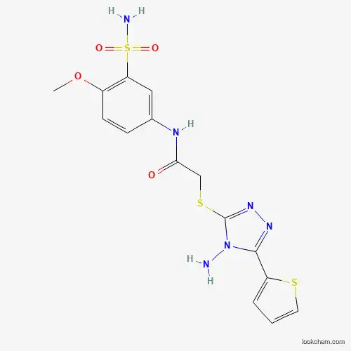 Molecular Structure of 854349-45-4 (2-[(4-amino-5-thiophen-2-yl-1,2,4-triazol-3-yl)sulfanyl]-N-(4-methoxy-3-sulfamoylphenyl)acetamide)