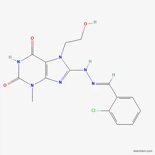 Molecular Structure of 478253-40-6 (2-Chlorobenzaldehyde [7-(2-hydroxyethyl)-3-methyl-2,6-dioxo-2,3,6,7-tetrahydro-1H-purin-8-YL]hydrazone)