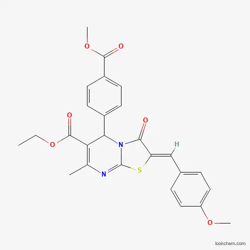 Molecular Structure of 609795-97-3 (Ethyl 2-(4-methoxybenzylidene)-5-(4-(methoxycarbonyl)phenyl)-7-methyl-3-oxo-3,5-dihydro-2H-thiazolo[3,2-a]pyrimidine-6-carboxylate)