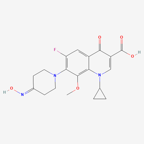 Molecular Structure of 150008-26-7 (3-Quinolinecarboxylic acid, 1-cyclopropyl-6-fluoro-1,4-dihydro-7-[4-(hydroxyimino)-1-piperidinyl]-8-methoxy-4-oxo-)