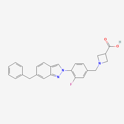 Molecular Structure of 1257093-39-2 (1-(4-(6-Benzyl-2H-indazol-2-yl)-3-fluorobenzyl)azetidine-3-carboxylic acid)