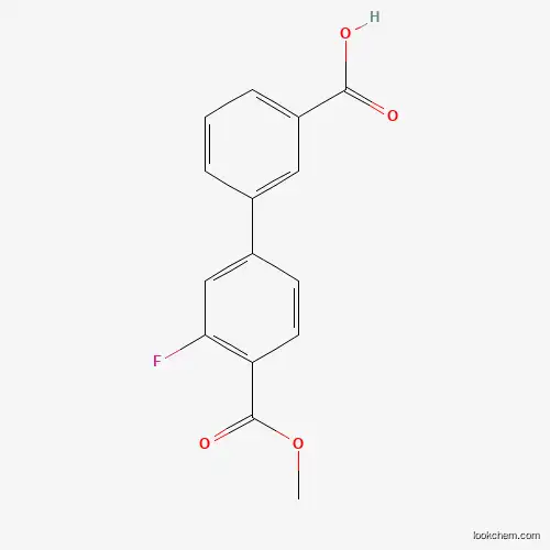 Molecular Structure of 1261997-79-8 (3-(3-Fluoro-4-methoxycarbonylphenyl)benzoic acid)