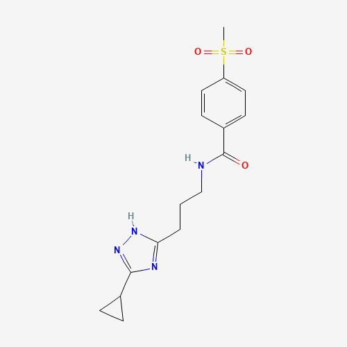 Molecular Structure of 1333540-44-5 (Benzamide, N-[3-(5-cyclopropyl-1H-1,2,4-triazol-3-yl)propyl]-4-(methylsulfonyl)-)