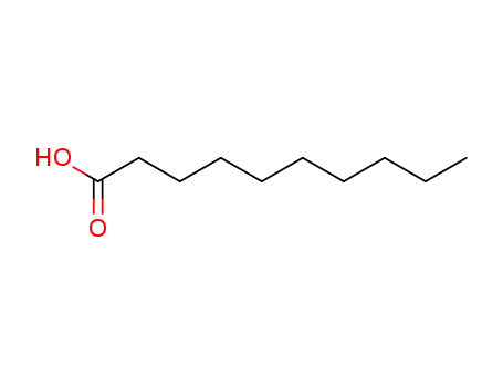 334-48-5,Capric acid,FEMA No. 2364;Caprine acid;Kaprinsaeure;Emery 659;Neo-fat 10;n-Decanoic acid;n-Decoic acid;Caprynic acid;1-Nonanecarboxylic acid;Lunac 10-95;Decylic acid;C10;Estr-4-en-3-one,17-[(1-oxodecyl)oxy]-,(17a)-;Prifac 2906;Decanoic acid (natural);Hexacid 1095;Caprinic acid;C10 fatty acid;Decanoate;Decanoic Acid , Natural;NAA 102;Dekansaeure;Fatty acid(C10);n-Decylic acid;Prifac 296;